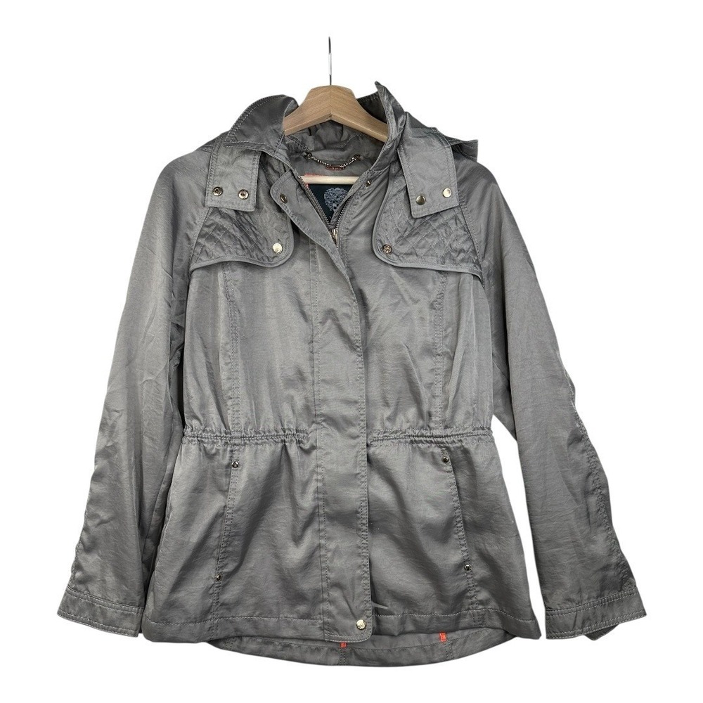 Vince Camuto Quilt Trim Hooded Jacket size Medium Petite Gray‎